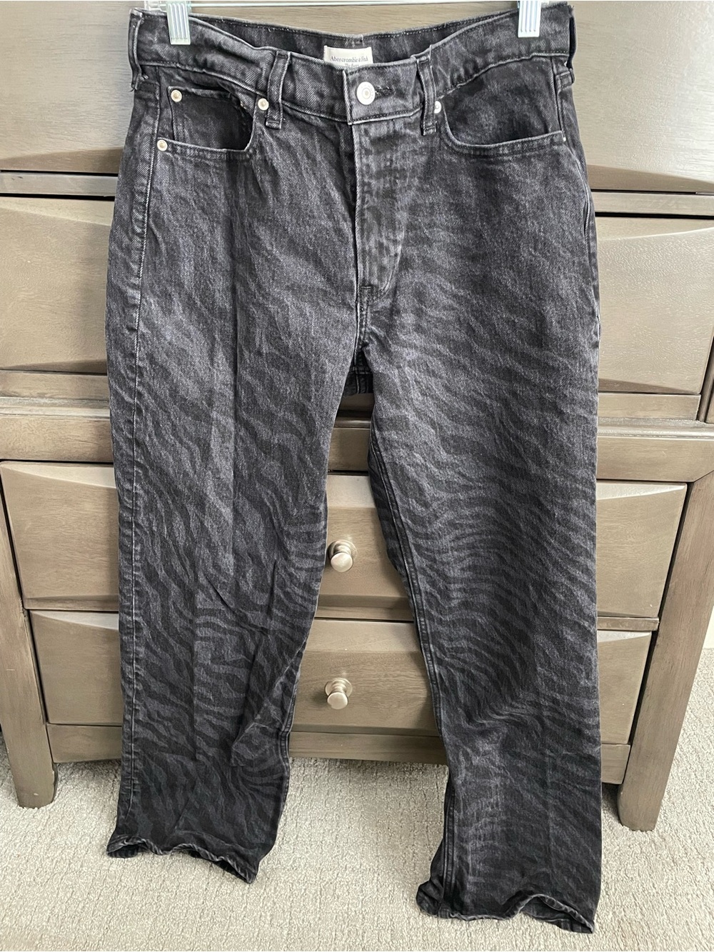 Abercrombie & Fitch Women's Black Baggy Jeans with Zebra Print
